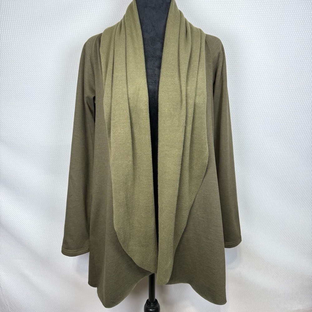 Anthropologie Drew Open Front Fleece Lined Cardigan Pockets Green Small